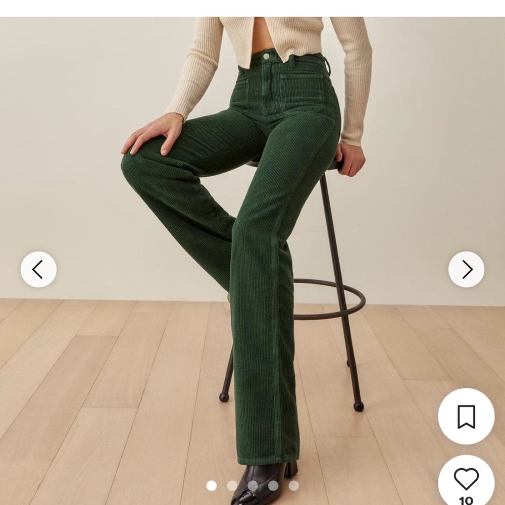 Reformation Green Corduroy Flare Pants